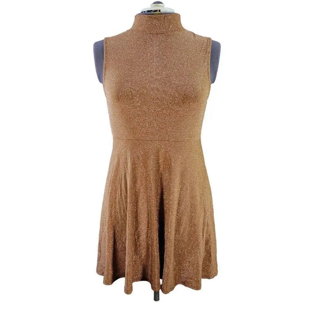 Wild Fable Gold Sleeveless Lurex Fit & Flare Dress Sz S